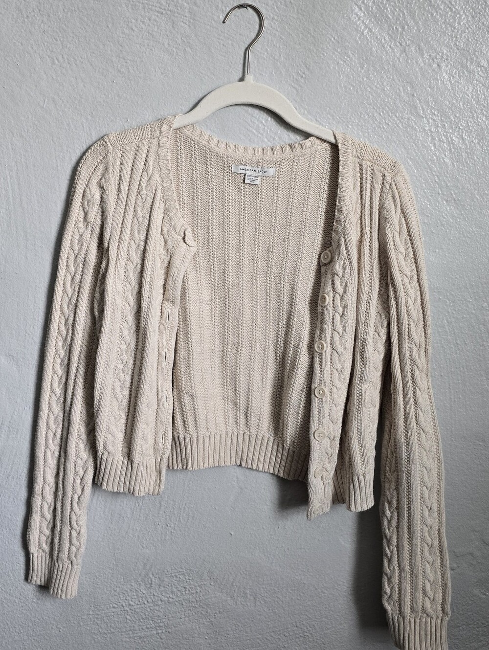American Eagle Outfitters Cream Cable-Knit Button Cardigan